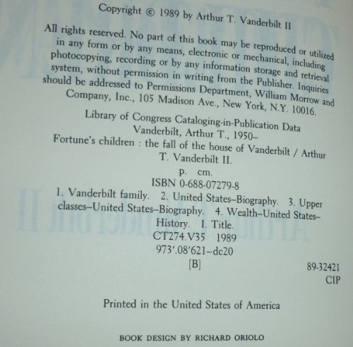 cover image Fortune's Children: The Fall of the House of Vanderbilt